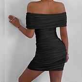 ieftine Rochii de absolvire-Pentru femei Rochie Mini Rochie albă Rochie de absolvire Bodycon Modă În aer liber Absolvire Dată Fit regulat Simplu Manșon scurt De Pe Umăr Negru Alb Galben Roșu-aprins Vară