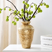 رخيصةأون فازات وسلال-مزهرية زخرفية مستوحاة من الجرار الخزفية العتيقة – مزهرية زهور عتيقة من الراتينج باللون الذهبي/الفضي، مصنوعة يدويًا للمنزل &amp;قطعة ديكور للحفلات