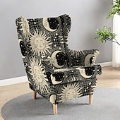 billiga Överdrag för öronlappsfåtöljer-wingback stolsöverdrag, blomrandigt geometriskt tryckt polyesteröverdrag, töjbart och avtagbart, perfekt för att skydda och återuppliva dina möbler