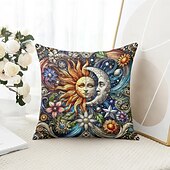 baratos estilo boho-Capa de Almofadas Decorativas Sol e Lua 1PC Mandala Boêmio Macio Quadrado Capa de Almofada para Quarto Sala de Estar Sofá Cadeira