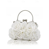 billiga Kuvertväskor och aftonväskor-kvinnlig 3d rose flower kväll clutch - elegant satin blommig handväska med kedja för bröllop, fester och speciella evenemang