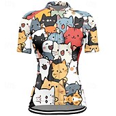 abordables Maillots de mujer-Mujer Maillot de Ciclismo Gato Manga Corta Bicicleta Camiseta Maillot con 3 bolsillos traseros MTB Bicicleta Montaña Secado rápido Diseño Anatómico Capilaridad Transpirable Deportes Negro Blanco
