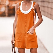 abordables Pantalon en coton et lin-Femmes Normal Pantalon inspiré du lin Basique Couleur Unie Sans manches Col en U Avec Poches Rue Quotidien Coupe régulière Noir Jaune Vert Claire Été