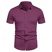 cheap Men&#039;s Non Iron Shirts-Men&#039;s Dress Shirt Button Up Shirt Plain Wedding Party Black White Red Blue Short Sleeve Lapel Spring &amp;  Fall Clothing Apparel