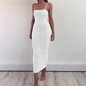 ieftine Rochii de absolvire-Pentru femei Rochii Midi Rochie albă Rochie de absolvire Rochie de petrecere Rochie Slip Elegant Modă Petrecere Zi de Naștere Concediu Fit regulat Simplu Fără manșon Bretele Spagheti Negru Alb