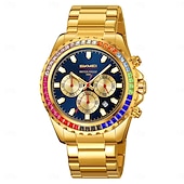cheap Quartz Watches-SKMEI Men&#039;s Watch with Diamond Studded Rainbow Circle Three Eye Six Pin Multifunctional Quartz Watch