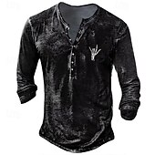 preiswerte Lässiges Henley-T-Shirt-Herren T-Shirt mit Knöpfen Henley Hemd T-Shirt Langarm Henley Sommer Muster Einfarbig Mode Designer Mode Urlaub Straße Ausgehen Dunkelbraun Dunkelgrau Schwarz Top T-Shirt für Herren