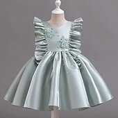 preiswerte Partykleider-Kleinkind Mädchen Partykleid Blumen Ärmellos Hochzeit Party Gerafft Reißverschluss Knotenbinde Niedlich Prinzessin Polyester Knielang Partykleid Sommer Frühling Herbst 4-7 Jahre Weiß Champagner