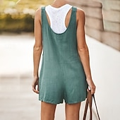 abordables Pantalon en coton et lin-Femmes Normal Pantalon inspiré du lin Basique Couleur Unie Sans manches Col en U Avec Poches Rue Quotidien Coupe régulière Noir Jaune Vert Claire Été