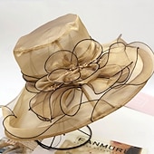 cheap Party Hats-Hats Organza Sun Hat Holiday Tea Party Horse Race Cocktail Elegant Vintage Cute With Feather Floral Headpiece Headwear
