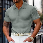 levne Pánské klasické polo-Pánské Waffle Polo košile Golfová košile Ležérní Dovolená Klopa Žebrovaný polo límec Krátký rukáv Módní Základní Bez vzoru Knoflíky Měkké Léto Jaro Běžný Bílá Žlutá Bordó Trávová zelená Khaki Šedá