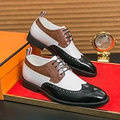 abordables Officiel-Chaussures richelieu à bout golf tricolores pour hommes en noir, blanc et marron, chaussures de spectateur en cuir d&#039;inspiration Gatsby pour fêtes vintage, mariages et soirées formelles