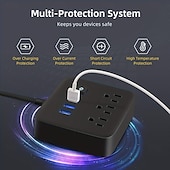 お買い得  家庭用器具-1個の電源タップサージプロテクタフラットプラグデスクトップ充電ステーション、過負荷保護機能付き、ホームオフィス旅行用コンピュータ用