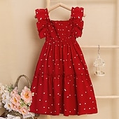 cheap Casual Dresses-Kids Girls&#039; Dress Polka Dot Sleeveless Outdoor Casual Ruched Fashion Adorable Polyester Above Knee Casual Dress A Line Dress Polka Dot Dress Summer Spring 4 years+ Red