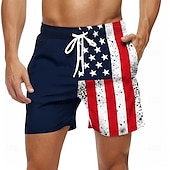 cheap Independence Day Bottoms-Men&#039;s American US Flag Patriotic Swim Trunks Swim Shorts Board Shorts Mid Waist Hawaiian Beach Wear Vacation Drawstring Mesh Lining Elastic Waist Designer Clothing Apparel