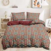 baratos 100% algodão-Conjunto de Capa de Edredom Boêmio 100% Algodão Suave e Respirável Roupa de Cama com Impressões Cobertor Leve e Durável Confortável para Todas as Estações Fácil de Cuidar