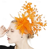 baratos Capacete de Casamento-Peça para Cabeça Penas Sinamay Casamento Festa de Noite Elegante Casamento Com Penas Capacete Chapéu
