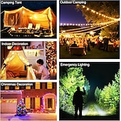 abordables Linternas y luces de camping-Luces LED para exteriores, cadena de luces, luces para carpa, almacenamiento rápido, cadena de luces para acampar de 15 m con 9 modos, impermeable, tipo C, 4000 mAh, recargable, lámpara LED portátil