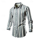 preiswerte Bügelfreie Herrenhemden-Herren Hemd Kleidhemd Knopfhemd Karomuster Hochzeit Täglich Weiß-blau &amp; schwarz gestreift Langarm Revers Frühling &amp; Herbst Bekleidung Patchwork