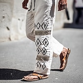 economico retrò-Per uomo Pantaloni di Lino Pantaloni Pantaloni Estivi Coulisse Elastico in vita Gamba Dritta Semplice Comodità Traspirante Lunghezza intera Casuale Quotidiano Ferie Moda Stile Classico Bianco