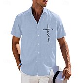 preiswerte Herrenhemd zum Knöpfen-Herren Sommerhemd Freizeithemd Strandhemd Knopfhemd Schwarz Blau Grün Kaki Grau Kurzarm Muster Glaube Revers Urlaub Hawaiianisch Bekleidung Polyester Mode Lässig Bequem