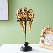 abordables Statues-Figurine en résine de trois perroquets, sculpture de décoration intérieure moderne, statue de perroquet colorée pour le salon, meuble TV, table d&#039;entrée, ornement d&#039;oiseau artistique pour la