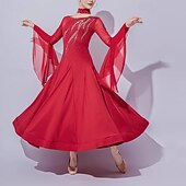 billige Standard ballroom-Ballroom-dans Kjole Krystall / Rhinstein Tvinning Dame Ytelse Trening Langermet Netting Melkefiber