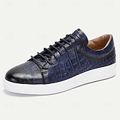 economico Scarpe da ginnastica in pelle premium-scarpe da ginnastica da uomo in vera pelle marrone – eleganti scarpe casual con lacci e stampa coccodrillo per l'uso quotidiano