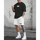  Ανδρικά Φόρμα Σετ ρούχων Σορτσάκια Στρογγυλή Ψηλή Λαιμόκοψη ΕΞΩΤΕΡΙΚΟΥ ΧΩΡΟΥ Καθημερινά Αθλητικά Τσέπη Κορδόνι 2 τεμάχια Συνδυασμός Χρωμάτων Γράμμα Μαύρο Λευκό Θαλασσί Πολυεστέρας Ρούχα Γυμναστικής