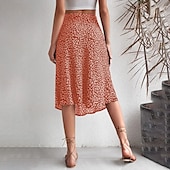 billige Grafiske skjørt-Dame الالتفاف A-linje Fritid Knelang Mellomhøyt liv Skjørt Blomstret Trykt mønster Mikroelastisk Feriereise Gate Svart Gul Blå Oransje Sommer Polyester