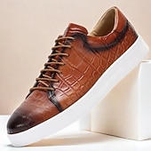 economico Scarpe da ginnastica in pelle premium-scarpe da ginnastica da uomo in vera pelle marrone – eleganti scarpe casual con lacci e stampa coccodrillo per l'uso quotidiano