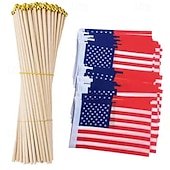 お買い得  ガーデンフラッグ、バナー-1個 USアメリカン Stick Flags 小型ミニUSA手持ちフラッグ 7月4日装飾、退役軍人パーティー、メモリアルデー