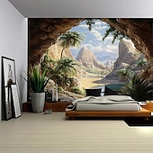 Недорогие пейзаж гобелен-Грот с видом на море Тапонижения Wall Art Большая гобеленовая роспись Декор фотографии Фон плед занавеска Декор для дома спальни гостиной