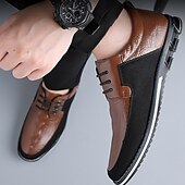 cheap Casual-Men&#039;s Derby Lace-Up Shoes with Crocodile-Patterned Leather and Black Suede, Stylish Sporty Sole for Casual and Business Casual Wear