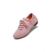 preiswerte Tanzschuhe zum Üben-Rosa Strick-Tanzschuhe für Damen mit Schnürung und niedrigem Absatz – bequeme Freizeit- und Ballsaalschuhe