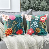 baratos estilo floral e plantas-Capa de Almofadas Decorativas de Flores 1PC Capa de Almofada Quadrada Macia para Sofá Capa de Almofada para Quarto Sala de Estar Cadeira