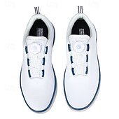 baratos Sapatos de Golfe Masculinos-Sapatos de golfe brancos ultraleves masculinos com detalhes em azul, material de microfibra, ajuste confortável para jogadores de golfe profissionais