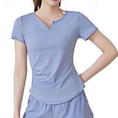 رخيصةأون تي شيرتات وبلوزات بدون أكمام للجري-نسائي تيشيرت للجري كم قصير تي شيرت فضفاض ملابس الرياضة V رقبة لون سادة سريع جاف ناعم متنفس تمرين نادي رياضي المشي الركض ملابس رياضية ألبسة رياضية أسود فاتح أخضر أزرق