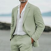 abordables Maillots de plage-Costumes décontractés d&#039;été pour hommes mariages bleu ciel sauge mode quotidienne couleur unie ajustement standard 2 pièces à simple boutonnage deux boutons
