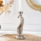 billige Stearinlys og lysestaker-vintage antikk sølvfjær lysestake – rustikk harpiks konisk lysestaker for hjem, bryllup, fest og spisebordsdekorasjon