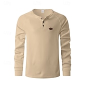 levne základní trička-Pánské Tričko s knoflíkem Tričko Waffle Henley košile Tričko Henley Dlouhý rukáv Henley Jaro Podzim Bez vzoru Módní Designové Základní Knoflíky Dovolená ulice Jdeme ven Černá Bílá Královská modř Top
