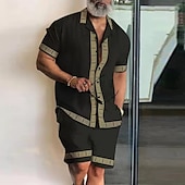 abordables Ensembles de chemises imprimées pour hommes-Homme Impression 2 pièces Ensembles de chemises Hauts d'été Manche Courte Pantalon court Col cubain Vacances Ethnique Soirée Occasionnel Quotidien Impression 3D Été Noir