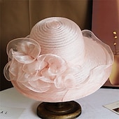 お買い得  パーティーハット-帽子 オーガンジー サンハット ウェディング ホリデーティーパーティー 競馬 カクテル エレガント ビンテージ かわいい 花のヘッドドレス 帽子