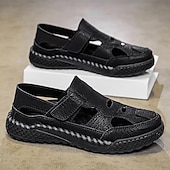 voordelige Buitensandalen-Bruine kunstleren outdoor sportsandalen voor heren met ademende perforaties en duurzame grip voor wandelen en trekking