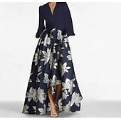 abordables Longueur du plancher-Robe mère de la mariée A-line élégante vintage décolleté en V longueur sol charmeuse manches longues avec ceinture  ruban robe de derby robe de course 2025