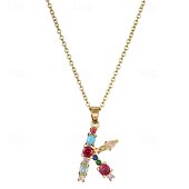 economico I regali-collana con lettera personalizzata, catena hip hop per clavicola, ciondolo con alfabeto in zircone colorato micro-pavé di rame, regalo di gioielli unico per la festa della mamma