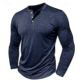 cheap Casual Henley Tee-Men&#039;s Henley Shirt Tee Top Long Sleeve Solid Color Fashion Daily Buttons Henley Outdoor Street Causal Summer Army Green Black White Henley T-Shirt
