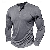 cheap Casual Henley Tee-Men&#039;s Henley Shirt Tee Top Long Sleeve Solid Color Fashion Daily Buttons Henley Outdoor Street Causal Summer Army Green Black White Henley T-Shirt
