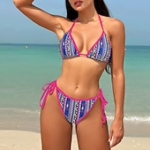 abordables Ensemble de bikinis-Femmes Maillots de Bain Bikini 2 pièces Maillot de bain Dos nu Tropical Tenues de plage Fleur Col Halter Sans manches Maillots de bain