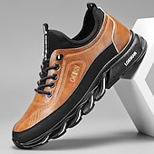 billiga Herrsneakers-robusta utomhusskor för män i brun och svart, slitstark konstläderkonstruktion med sicksacksula för bättre grepp